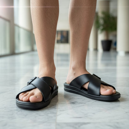 grande-4 CEYO sandals for men UAE comfortable sandals Dubai sandals for men leather anatomic black sandals for men